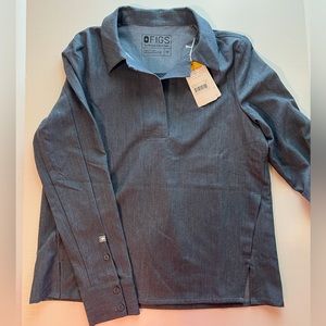 NWT Figs Heather Denim Technical Collection Watamu Scrub Top Long Sleeve Sz XS